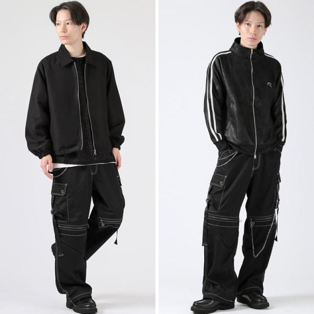 カーゴパンツ・ワイドパンツ・ボンテージパンツ・メンズ・チェーン付き・ベルト・サイドポケット・ウエストゴム・大きいサイズ・ストラップ・ジッパー・ドローコード・ストリート・Y2K・パンク・黒・ブラック・通年・オールシーズン 7