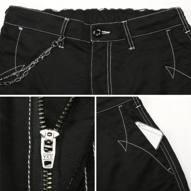 カーゴパンツ・ワイドパンツ・ボンテージパンツ・メンズ・チェーン付き・ベルト・サイドポケット・ウエストゴム・大きいサイズ・ストラップ・ジッパー・ドローコード・ストリート・Y2K・パンク・黒・ブラック・通年・オールシーズン 9
