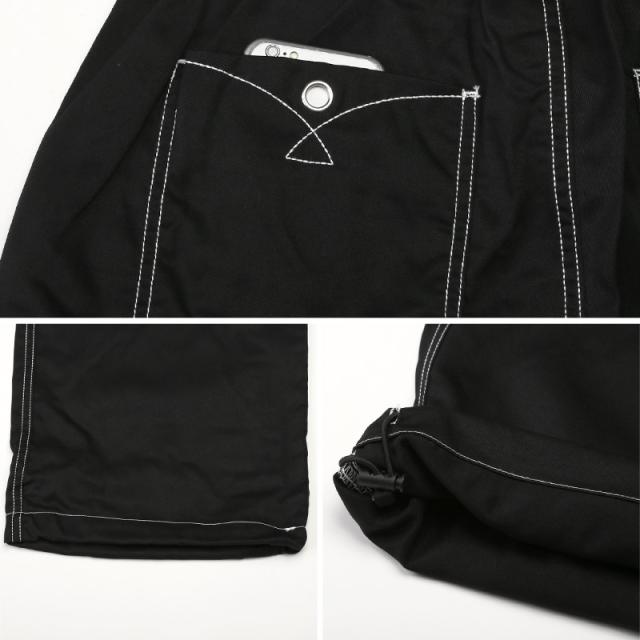 カーゴパンツ・ワイドパンツ・ボンテージパンツ・メンズ・チェーン付き・ベルト・サイドポケット・ウエストゴム・大きいサイズ・ストラップ・ジッパー・ドローコード・ストリート・Y2K・パンク・黒・ブラック・通年・オールシーズン 11