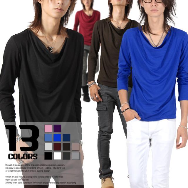 メンズ ロンＴ お兄系 無地 ドレープ