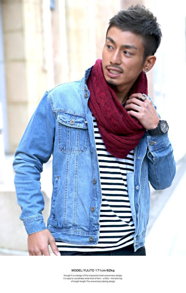 スヌード メンズ マフラー ニット ケーブルニット ケーブル編み ケーブル 冬 ニットスヌード ニットマフラー 杢ニット ミックス 防寒 ネックウォーマー ストール ファッション 3