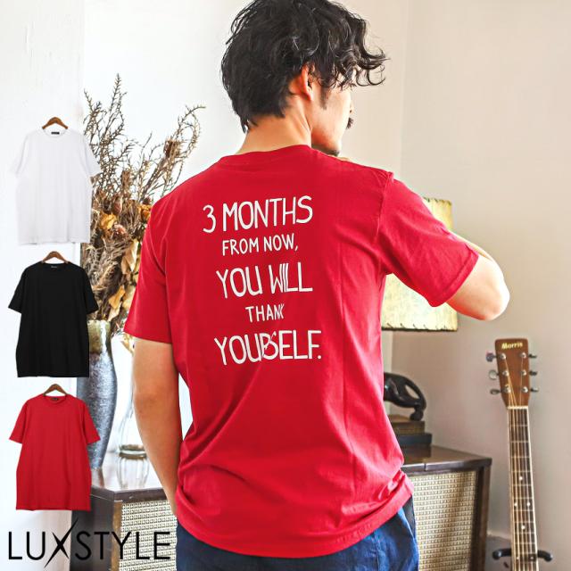 Tシャツメンズレディース半袖ロゴバックプリント【バックロゴプリント半袖Tシャツ】カットソークルーネック英字ホワイトブラックレッドストリートシンプル韓国系春夏MLXLユニセックス 1