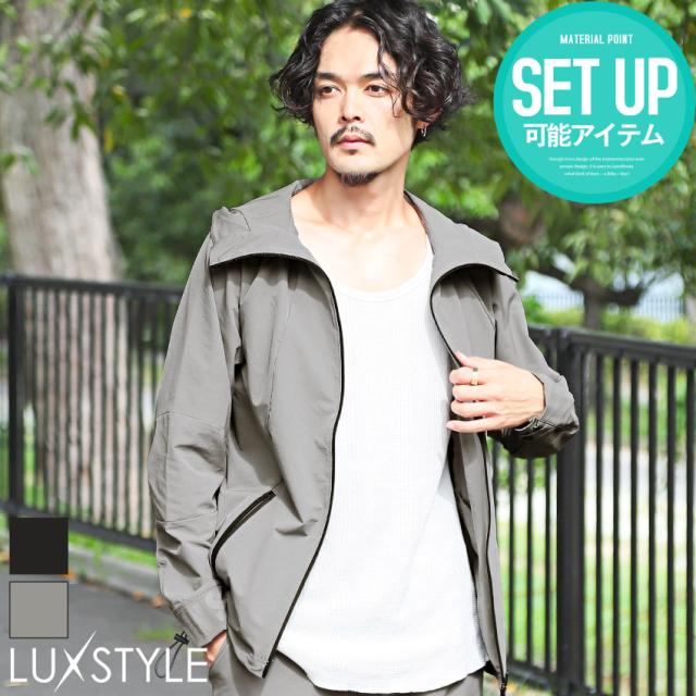 マウンテンパーカー メンズ ストレッチ ナイロン 止水ジップ ロゴプリント メンズパーカー ハイネック フード ドローコード スポーティ トレーニング ジム ウェア aa-2720 1