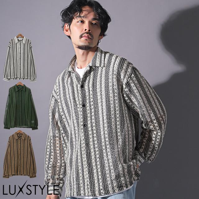 長袖シャツ・メンズ・レディース・レース・ビッグシルエット・ブラウス・ルーズ・レースシャツ・レース編み・バルーンスリーブ・トップス・オーバーサイズ 1