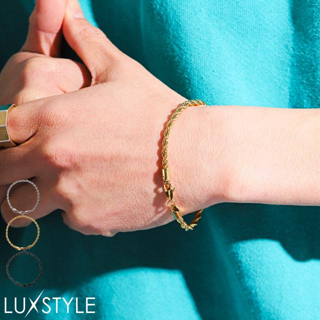 ロープチェーンブレスレット・メンズアクセサリー・チェーンブレスレット・ロープ・金・銀・黒・シンプル・大人・上品・プレゼント・ギフト 1