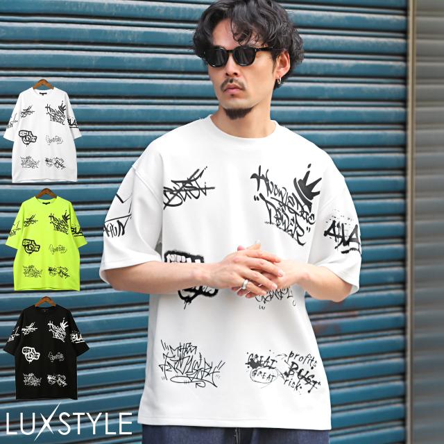 総柄タギング半袖Tシャツ・メンズTシャツ・オーバーサイズ・ストリート・カジュアル・スケーター・ユニセックス・おしゃれ 1