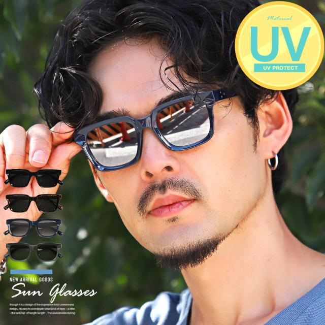 UVカットスクエアウェリントンサングラス・メンズサングラス・四角・大きい・度なし・運転・おしゃれ・20代・30代・40代・プチプラ・日本人 1