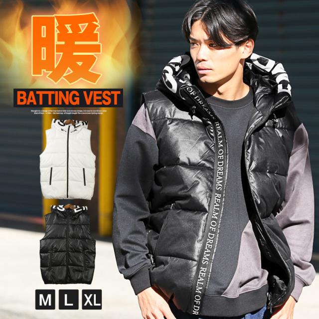 フーデッドフェイクダウンベスト・中綿・アウター・あったか・ユニセックス・男女兼用・カジュアル・ストリート・アウトドア・ビター系 1