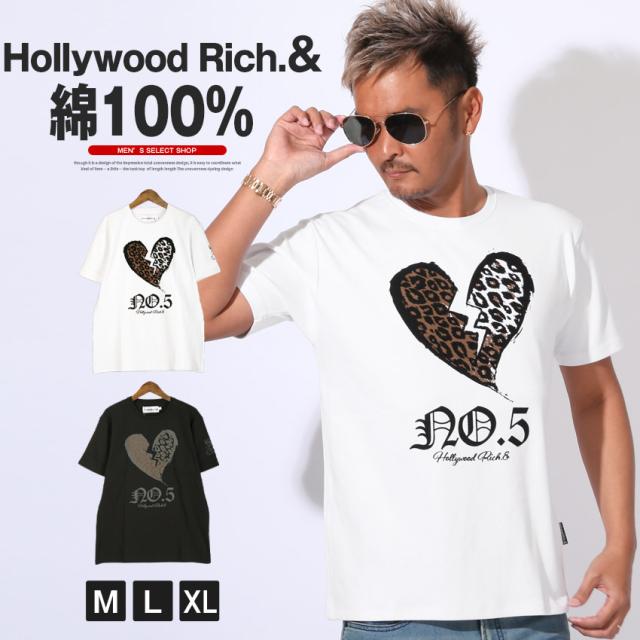Tシャツ・半袖・トップス・カットソー・メンズ・ヒョウ柄・レオパード・ハート・ロゴ・フロッキープリント・カジュアル・スリム・綿100・白T・黒T・ホワイト・ブラック・春服・夏服・20代・30代・40代・シンプル・ビター・ストリート・ロック 1