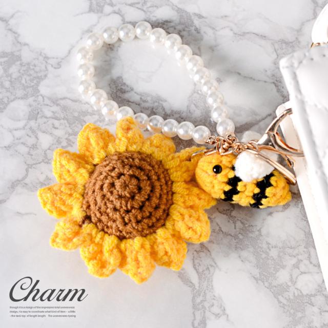 メール便対象・ひまわり＆ハニービーニットチャーム・ニットチャーム・ストラップ・雑貨・韓国雑貨・かわいい・プレゼント・ギフト・春夏 1