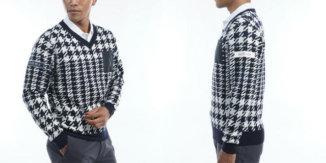 トミー ヒルフィガー ゴルフ 長袖 千鳥チェック柄 Vネックニット