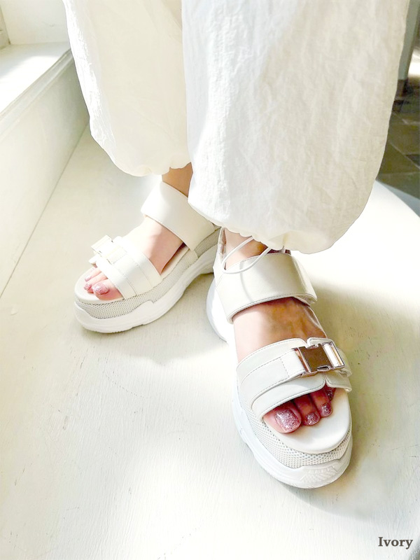 RESEXXY リゼクシー ダブル スリング スニーカー サンダル レディ—ス 厚底 厚底サンダル 厚底スニーカー 黒 ブラック アイボリー 美脚 脚長 ヒール 6.5cm 152431868201