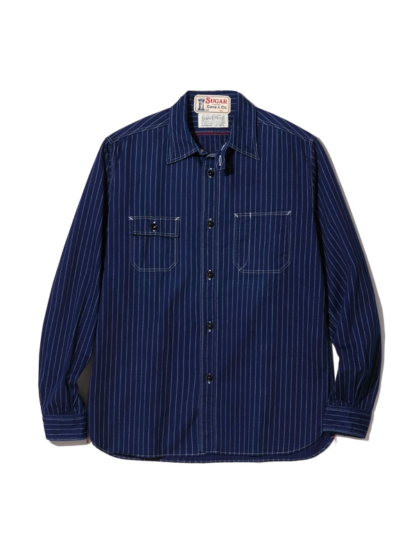 SUGAR CANE シュガーケーン シャツ 長袖 メンズ FICTION ROMANCE 8.5oz. WABASH STRIPE WORK SHIRT ウォバッシュ ストライプ ネイビー 8.5オンス 日本製 SC25551
