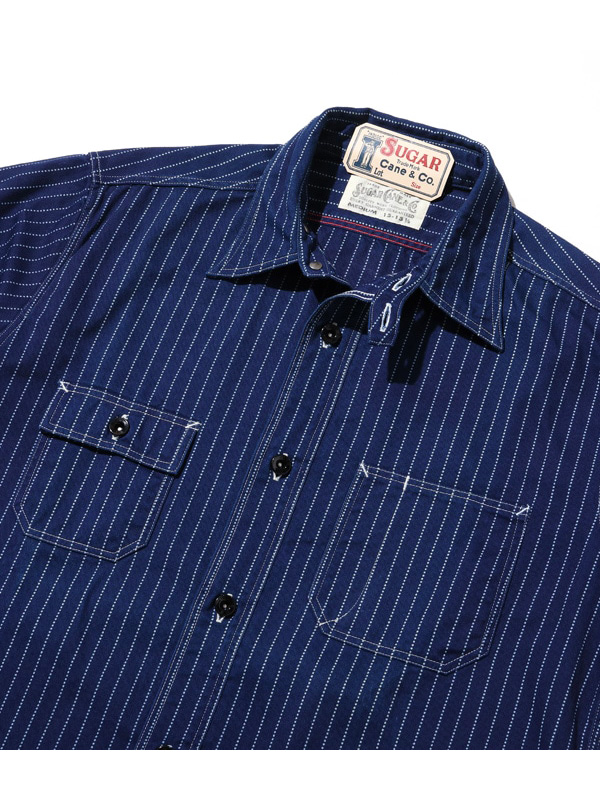 SUGAR CANE シュガーケーン シャツ 長袖 メンズ FICTION ROMANCE 8.5oz. WABASH STRIPE WORK SHIRT ウォバッシュ ストライプ ネイビー 8.5オンス 日本製 SC25551