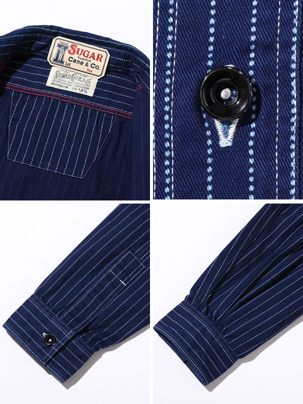 SUGAR CANE シュガーケーン シャツ 長袖 メンズ FICTION ROMANCE 8.5oz. WABASH STRIPE WORK SHIRT ウォバッシュ ストライプ ネイビー 8.5オンス 日本製 SC25551