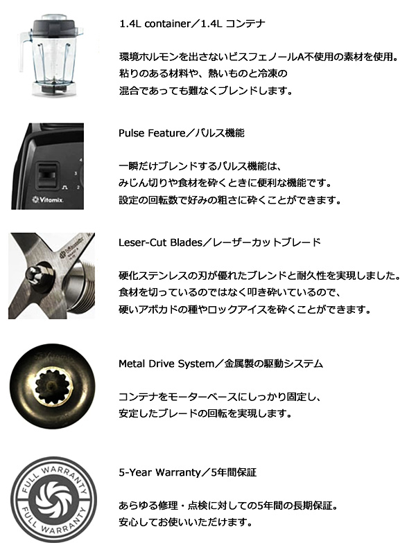 Vitamix バイタミックス E310 ミキサー 氷も砕ける スムージー 洗いやすい ブレンダー ジューサー 高性能 ハイパワー スープ アイス ジェラート ジュース 1.4L E310