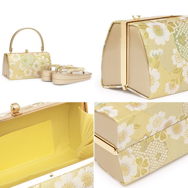 【SEAL限定商品】 和装 草履バッグセット 帯地 菱 旨く 白×金 3枚芯 フリーサイズ k19-1 着物・浴衣