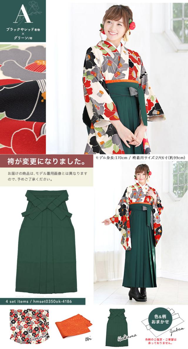 袴4点セット　LL（2尺6寸）// 約99cm / 170~175cm 袴セット レディース 卒業式 小学生 大学生 袴 セット 袴4点