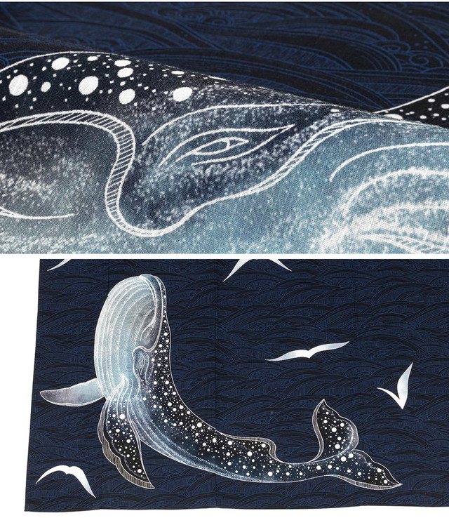ミントグリーン地にクジラと波柄めずらしい絵羽浴衣夏きもの大人の