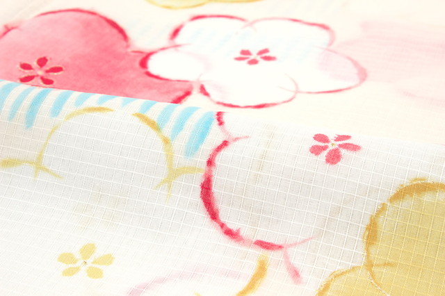 浴衣 レディース bonheur saisons ボヌールセゾン 薄黄色 クリーム 赤