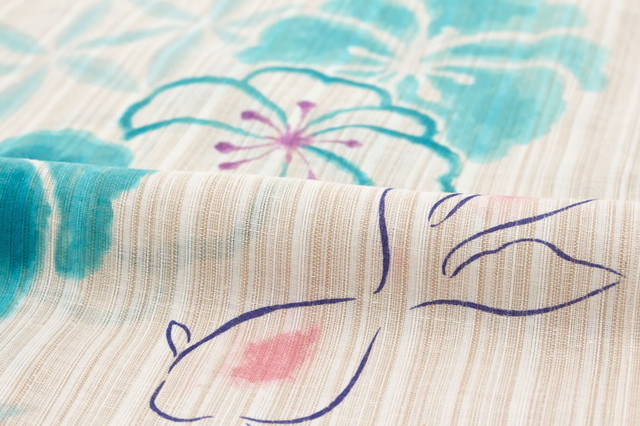 浴衣 レディース bonheur saisons ボヌールセゾン 薄茶色 ベージュ 青