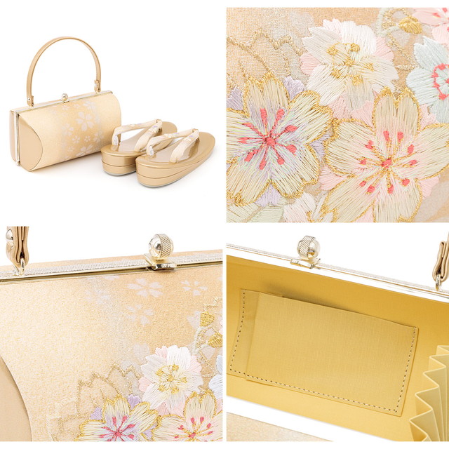 和装 草履 バッグ セット 帯地 ベージュ クリーム フリーサイズ u94-4