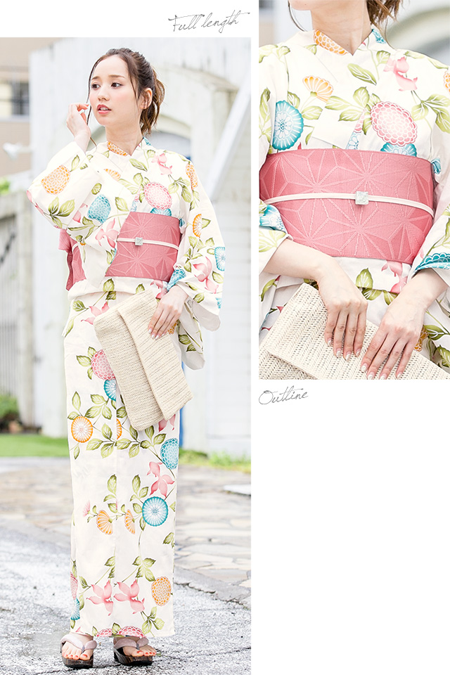 浴衣セット レディース レトロ 浴衣セット 大人 3点セット 白系