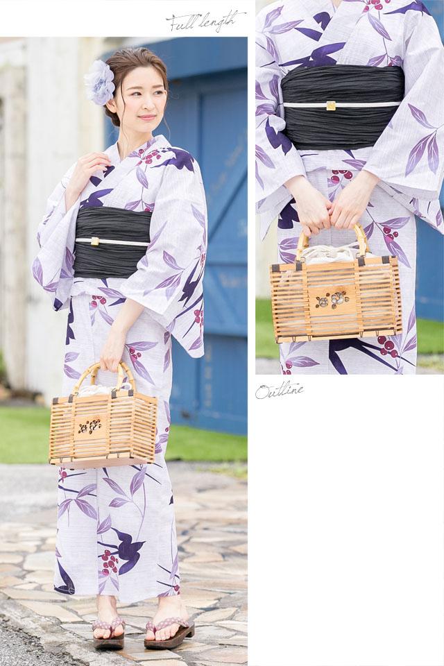 浴衣セット レディース レトロ 浴衣セット 大人 3点セット ピンク 紫