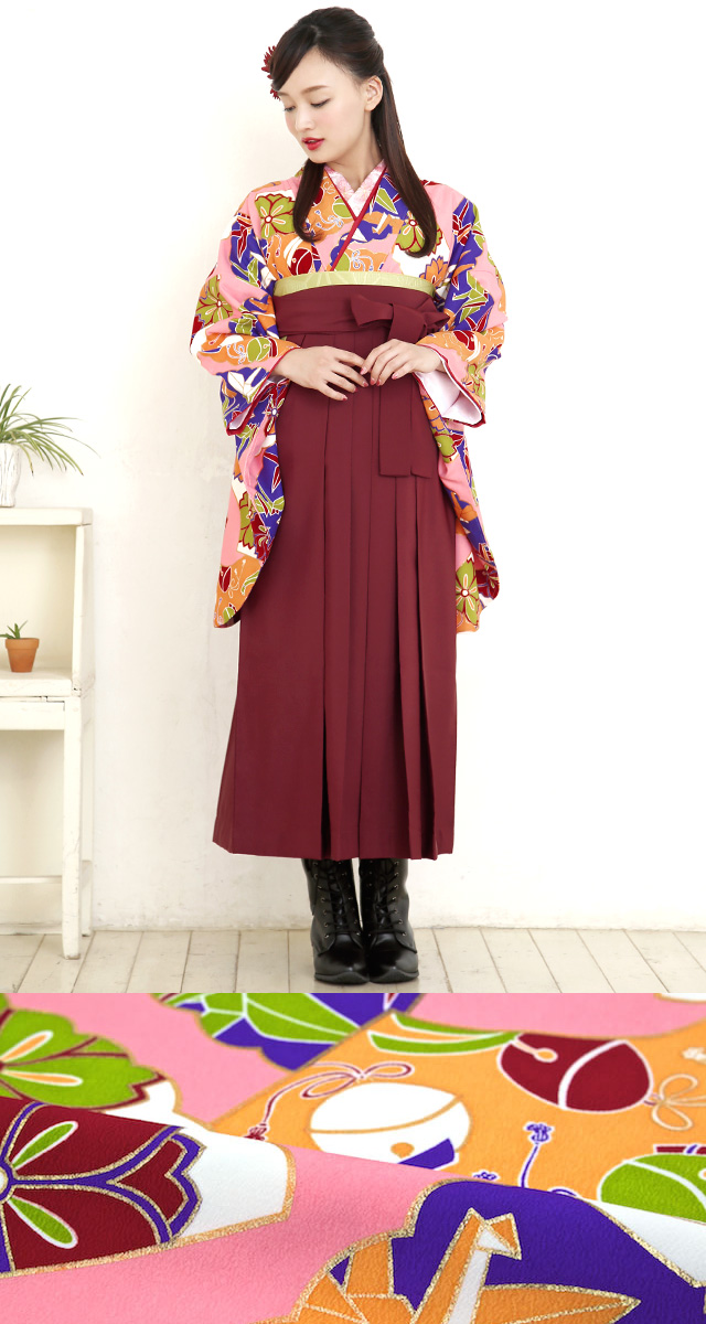 袴セット レディース 卒業式 小学生 大学生 九重 ピンク 橙 オレンジ