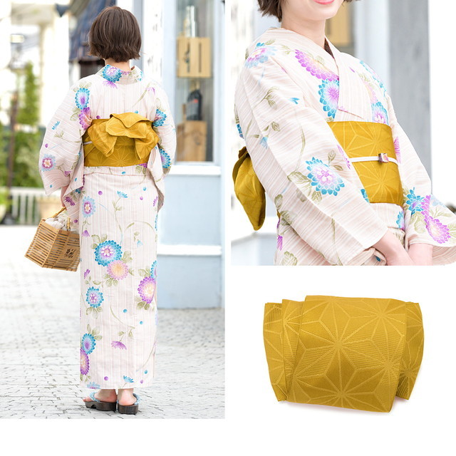 即納【レディース浴衣3点セット】浴衣セット/レディース/ベージュ/青