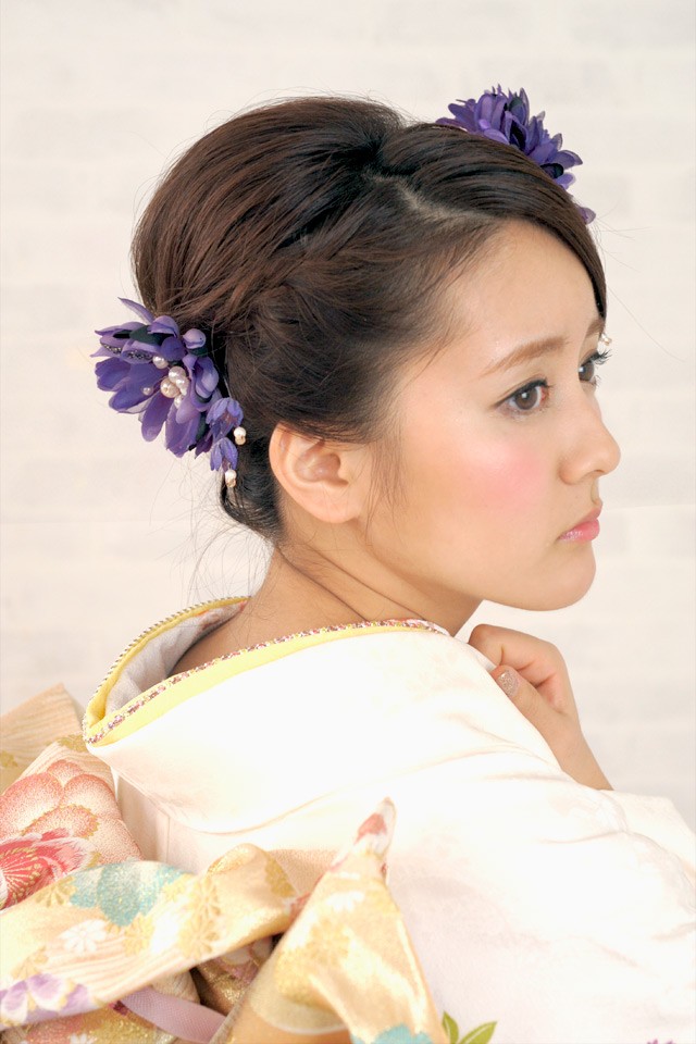 成人式 髪飾り 成人式の髪飾り 2点セット 花 パール ラメ 紫×黒