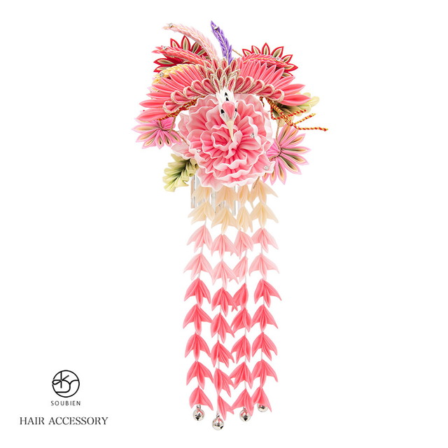 成人式 髪飾り 振り袖 ピンク 鳳凰 花 簪 ラインストーン ぶら飾り 藤