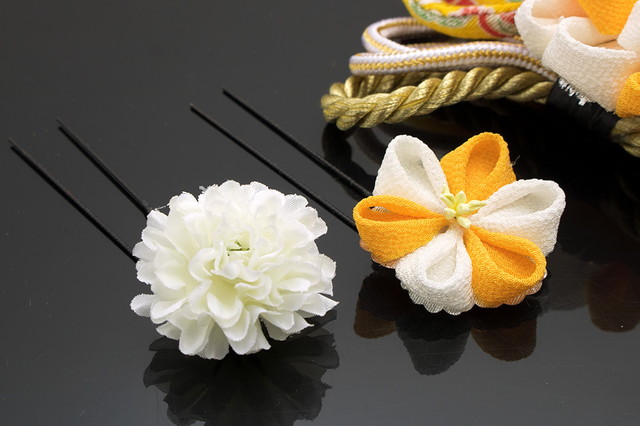 成人式 髪飾り 成人式の髪飾り 3点セット 橙色 オレンジ 白 桜