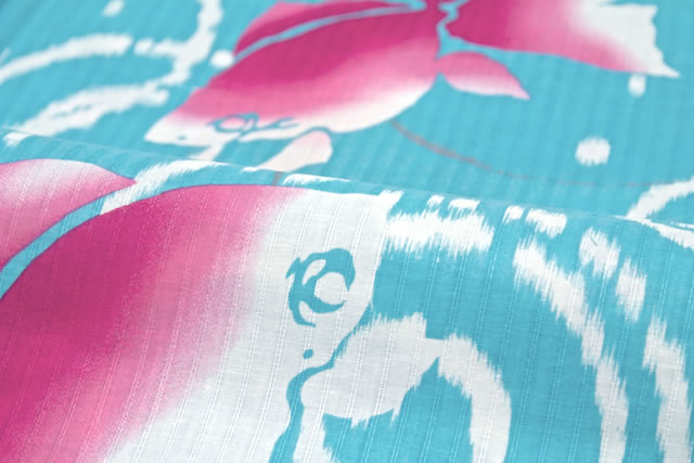 浴衣 レディース mizuki みずき 美月 ターコイズブルー 金魚 流水文 渦巻き文 綿麻 花火大会 夏祭り 女性浴衣 【送料無料】