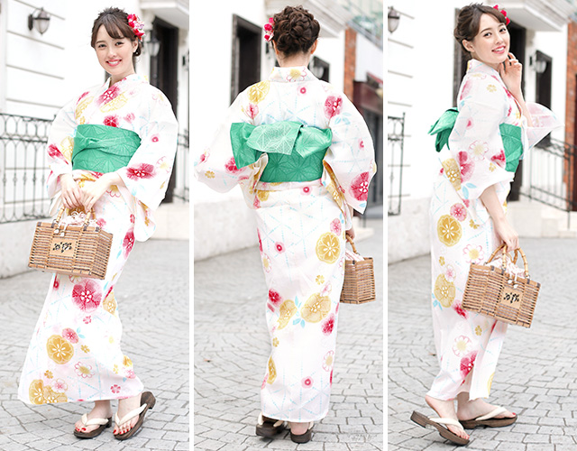 浴衣セット レディース レトロ 浴衣セット 大人 3点セット クリーム