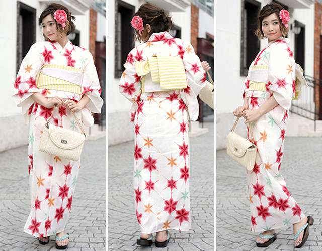 浴衣セット レディース レトロ 浴衣セット 大人 3点セット 白系
