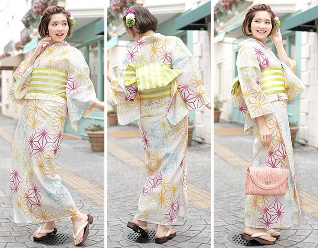 浴衣セット レディース レトロ 浴衣セット 大人 3点セット 白系