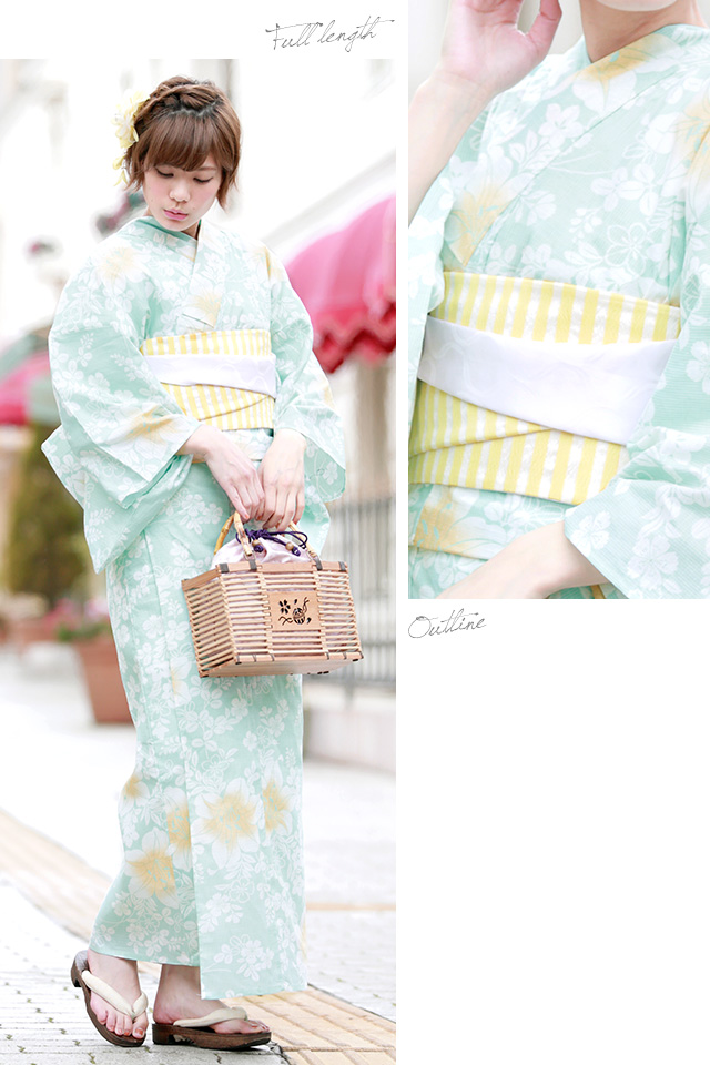 浴衣セット レディース レトロ 浴衣セット 大人 3点セット 緑系