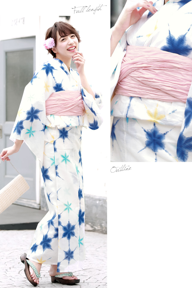 浴衣セット レディース レトロ 浴衣セット 大人 3点セット 白系