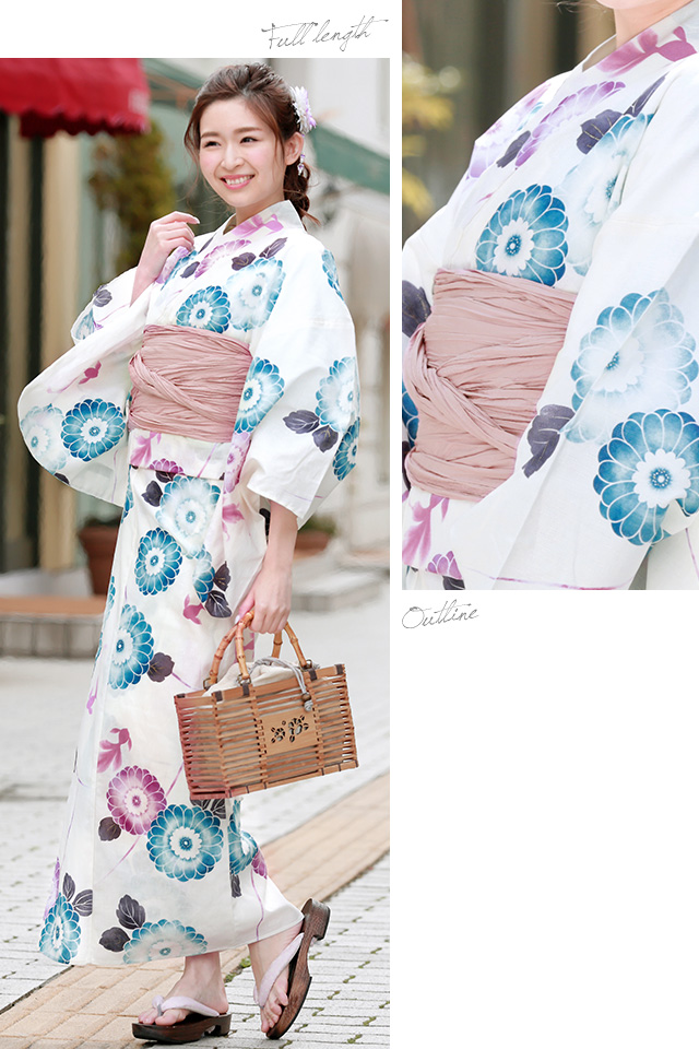 浴衣セット レディース レトロ 浴衣セット 大人 3点セット 白系