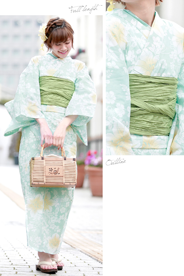 レトロ　レディース　浴衣　セット　身丈155cm　花柄　兵児帯　グリーン　新品 Retro（VIADOAN） 浴衣 レディース セット レトロ 浴衣セット