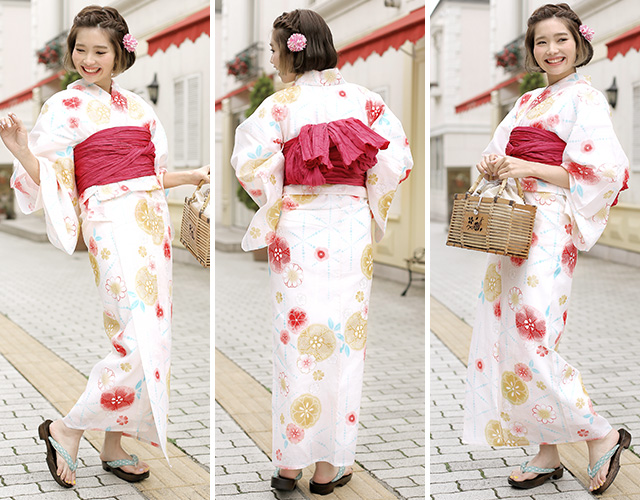 浴衣セット レディース レトロ 浴衣セット 大人 3点セット クリーム