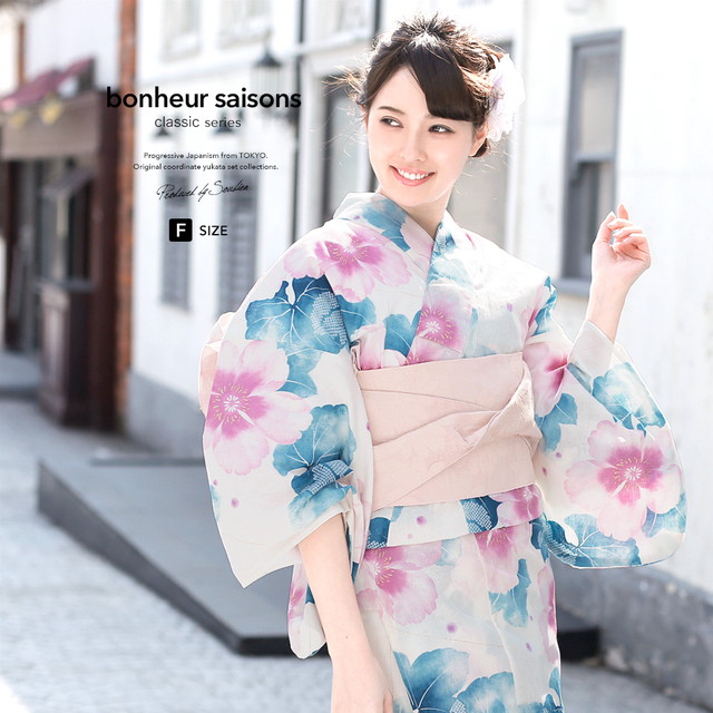 ボヌールセゾン 涼series 浴衣 帯セット　水色 芙蓉【新品・未使用】ブルベ ボヌールセゾン 涼series 浴衣 帯セット 水色 芙蓉【新品・未