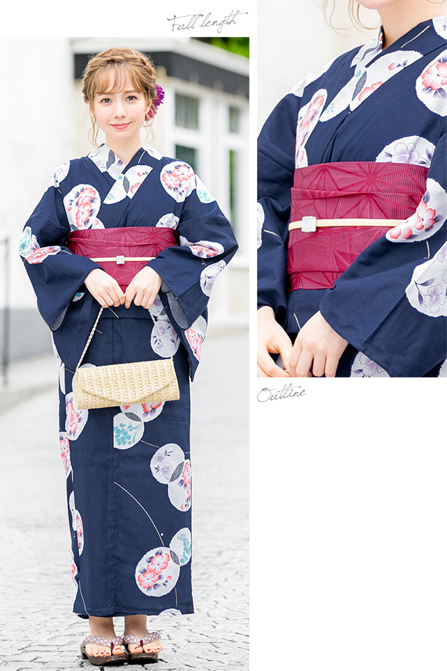 浴衣セット レディース レトロ 浴衣セット 大人 3点セット 紺 ネイビー