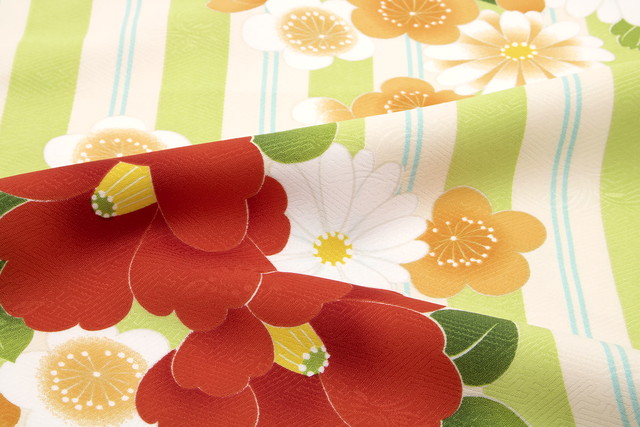 袴用二尺袖着物 ブランド bonheur saisons（ボヌールセゾン） 黄緑色