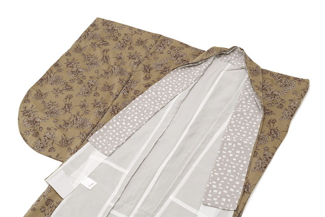 二尺袖 着物 単品 袴用 卒業式 小紋柄 ショート丈 ブラウン ガーベラ