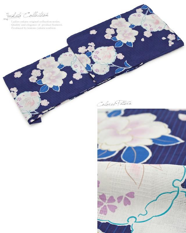 浴衣セット レディース レトロ 浴衣セット 大人 3点セット 紺系