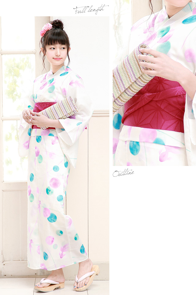 浴衣セット レディース レトロ 浴衣セット 大人 3点セット 白系