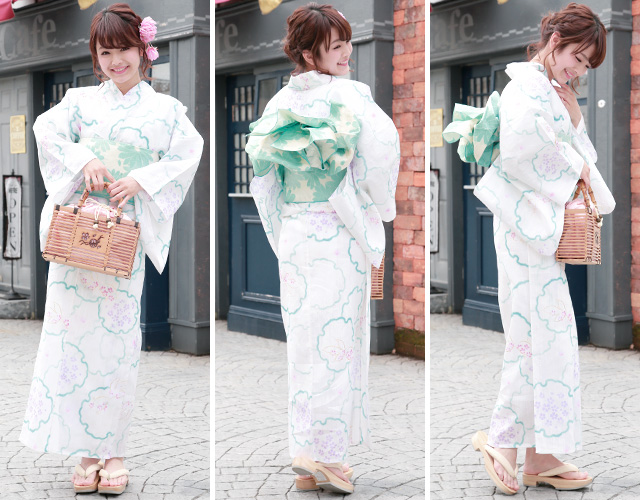 浴衣セット レディース レトロ 浴衣セット 大人 3点セット 白 ホワイト