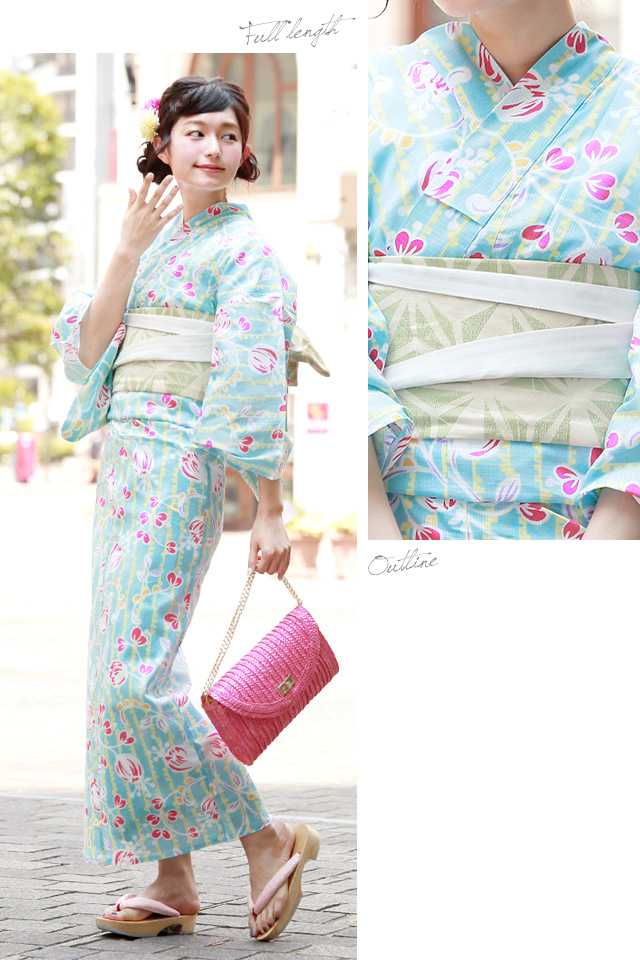 浴衣セット レディース レトロ 浴衣セット 大人 3点セット 水色 ブルー